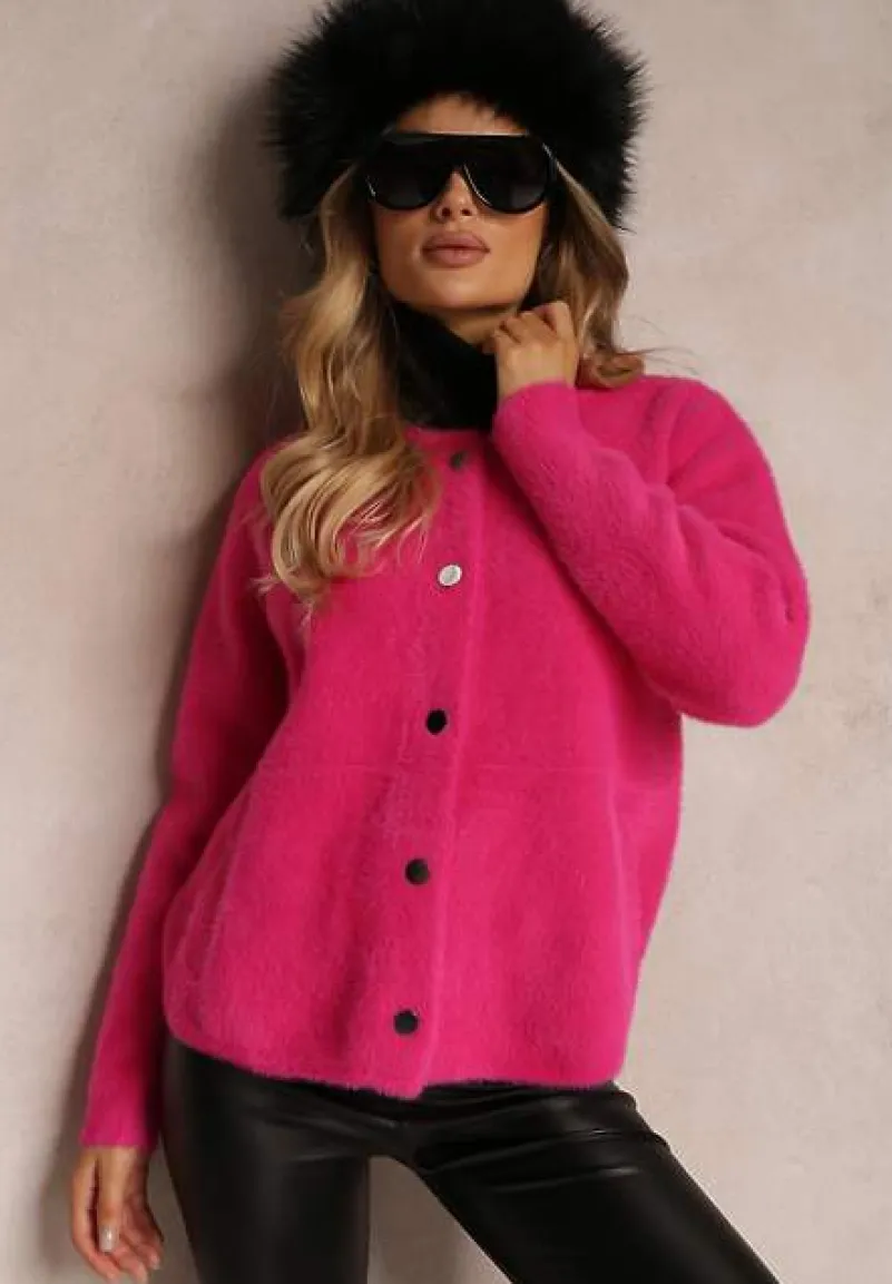 Fuksjowy Kardigan Wełniany Zapinany Ierules