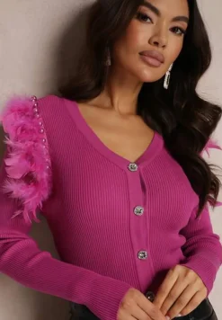 Fuksjowy Kardigan z Piórami i Perłami Josha