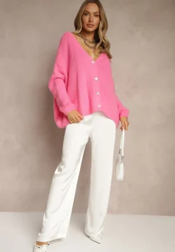 Fuksjowy Kardigan z Wełną i Moherem o Klasycznym Kroju z Dekoltem w Serek Avelmio