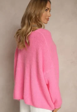 Fuksjowy Kardigan z Wełną i Moherem o Klasycznym Kroju z Dekoltem w Serek Avelmio