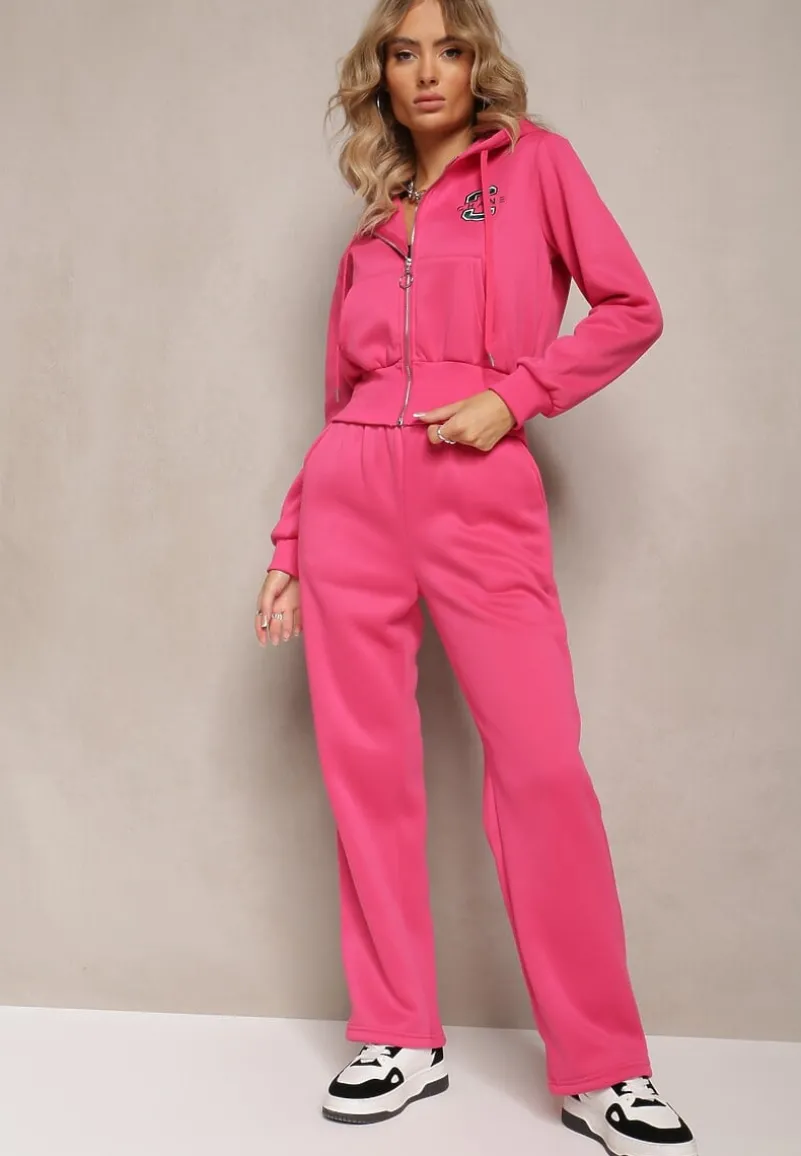 Fuksjowy Komplet Dresowy 2-Częściowy z Polarem Bluza i Spodnie na Gumce Komiwesa