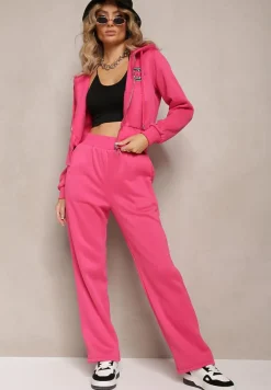 Fuksjowy Komplet Dresowy 2-Częściowy z Polarem Bluza i Spodnie na Gumce Komiwesa