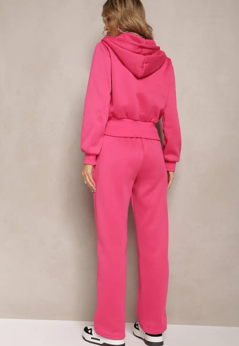 Fuksjowy Komplet Dresowy 2-Częściowy z Polarem Bluza i Spodnie na Gumce Komiwesa