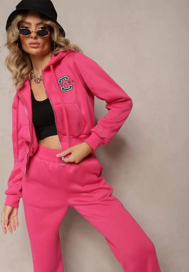 Fuksjowy Komplet Dresowy 2-Częściowy z Polarem Bluza i Spodnie na Gumce Komiwesa