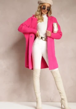 Fuksjowy Płaszcz z Bawełną Oversize Brumisia