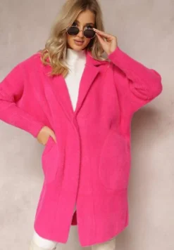 Fuksjowy Płaszcz z Bawełną Oversize Brumisia