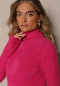 Fuksjowy Puszysty Golf z Wełną Natovelle