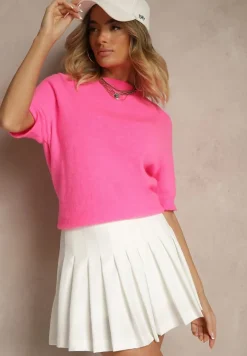 Fuksjowy Sweter o Fasonie T-shirtu z Wełną Dannirae