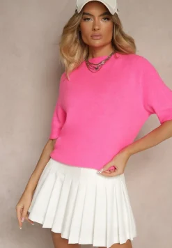 Fuksjowy Sweter o Fasonie T-shirtu z Wełną Dannirae
