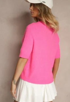 Fuksjowy Sweter o Fasonie T-shirtu z Wełną Dannirae