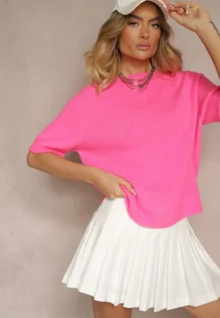Fuksjowy Sweter o Fasonie T-shirtu z Wełną Dannirae