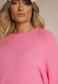 Fuksjowy Sweter z Rękawami 3/4 z Wełną Dannalin