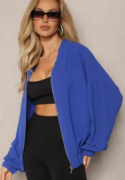 Granatowa Bluza Bomberka ze Ściągaczami i Luźnymi Rękawami Nerati