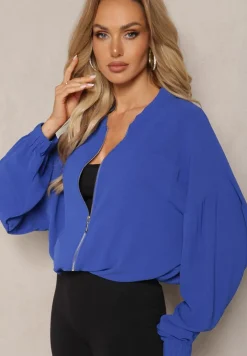 Granatowa Bluza Bomberka ze Ściągaczami i Luźnymi Rękawami Nerati