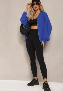 Granatowa Bluza Bomberka ze Ściągaczami i Luźnymi Rękawami Nerati