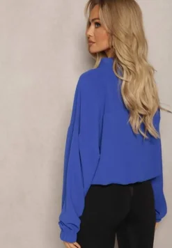 Granatowa Bluza Bomberka ze Ściągaczami i Luźnymi Rękawami Nerati