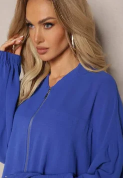 Granatowa Bluza Bomberka ze Ściągaczami i Luźnymi Rękawami Nerati