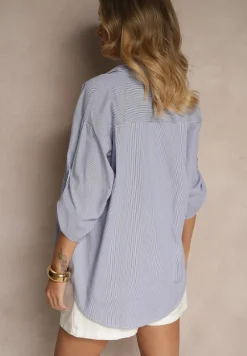 Granatowa Bawełniana Koszula w Paski o Klasycznym Kroju Caldonis