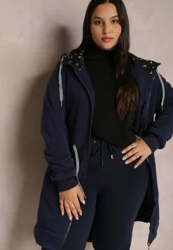 Granatowa Bluza Długa z Kapturem Egia