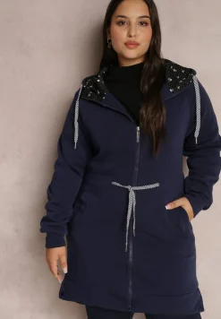 Granatowa Bluza Długa z Kapturem Egia