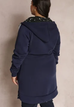 Granatowa Bluza Długa z Kapturem Egia