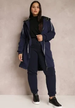 Granatowa Bluza Długa z Kapturem Egia