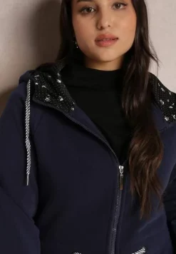 Granatowa Bluza Długa z Kapturem Egia