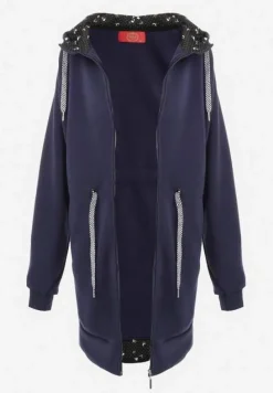 Granatowa Bluza Długa z Kapturem Egia