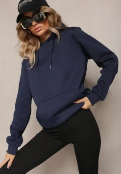 Granatowa Bluza z Kapturem i Kieszenią Cazallo