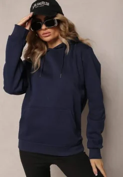 Granatowa Bluza z Kapturem i Kieszenią Cazallo