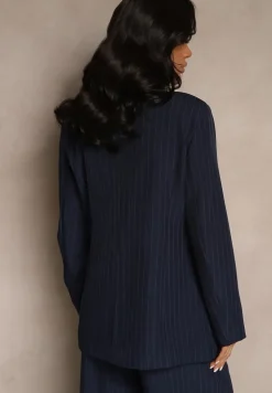 Granatowa Dwurzędowa Marynarka z Wiskozą i Usztywnianą Linią Ramion Ellirisa