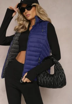 Granatowa Kamizelka Pikowana z Kapturem Cicco