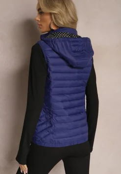 Granatowa Kamizelka Pikowana z Kapturem Cicco
