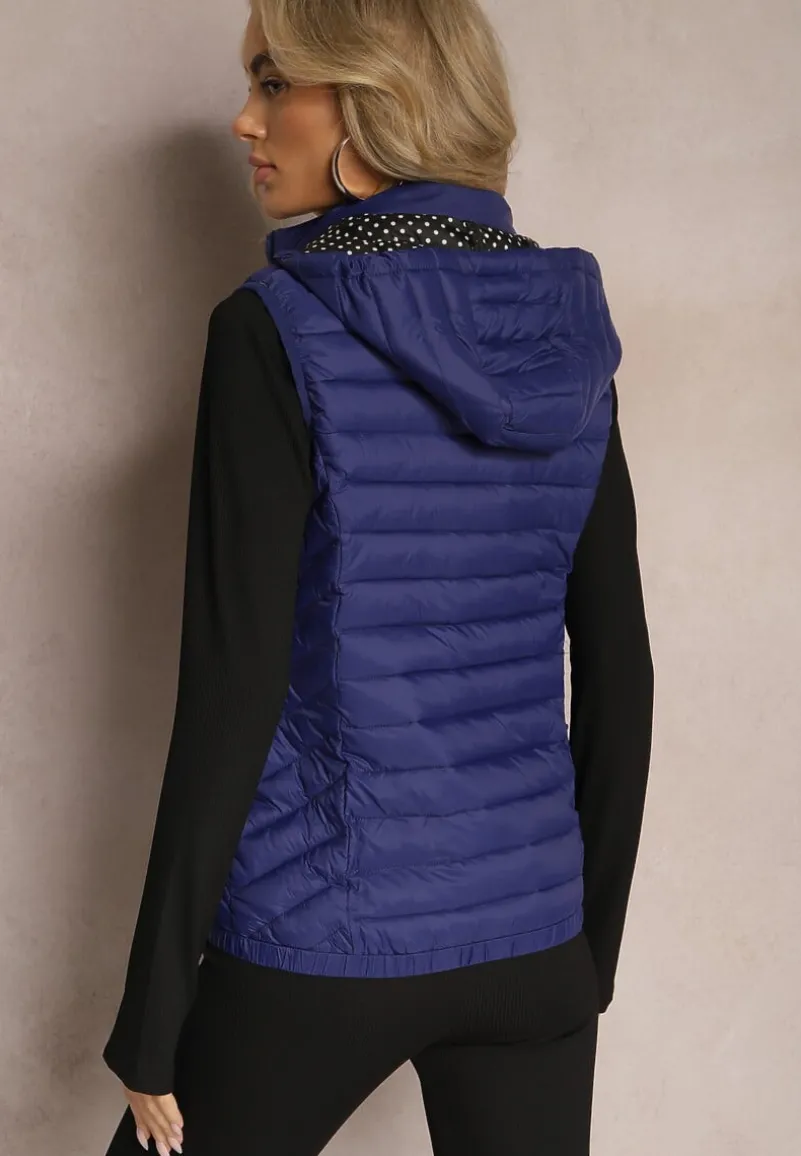 Granatowa Kamizelka Pikowana z Kapturem Cicco