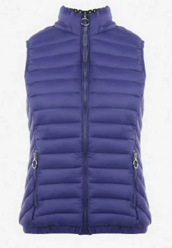 Granatowa Kamizelka Pikowana z Kapturem Cicco