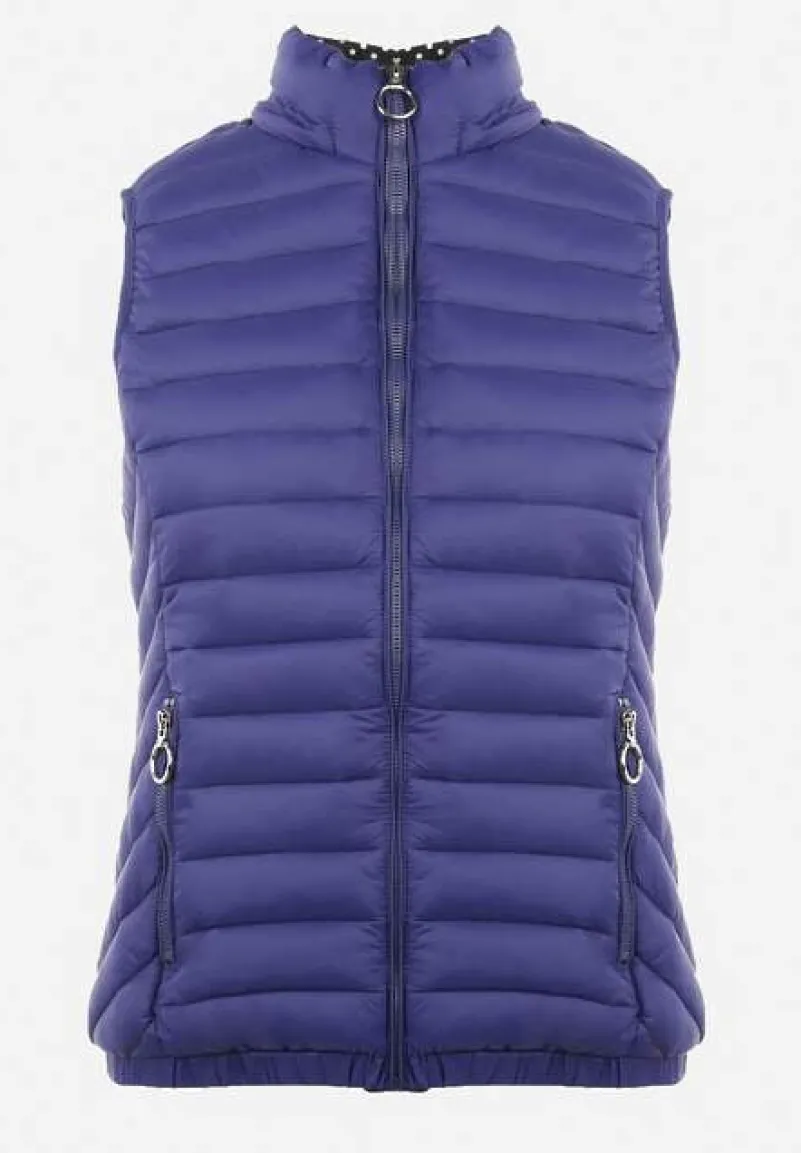 Granatowa Kamizelka Pikowana z Kapturem Cicco