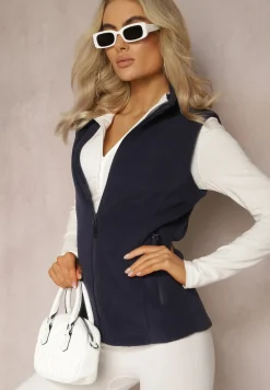 Granatowa Kamizelka Polarowa z Suwakiem i Kieszeniami Manetisa