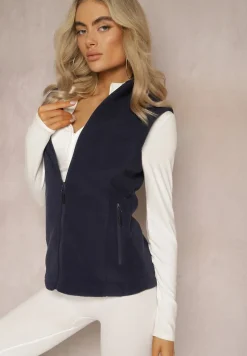 Granatowa Kamizelka Polarowa z Suwakiem i Kieszeniami Manetisa