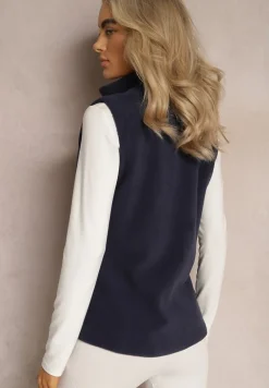 Granatowa Kamizelka Polarowa z Suwakiem i Kieszeniami Manetisa