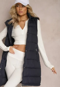 Granatowa Kamizelka z Pikowaniem i Odpinanym Kapturem Glenova