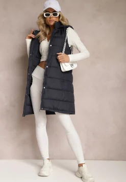 Granatowa Kamizelka z Pikowaniem i Odpinanym Kapturem Glenova