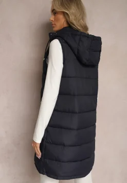 Granatowa Kamizelka z Pikowaniem i Odpinanym Kapturem Glenova
