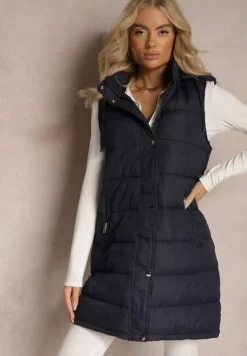 Granatowa Kamizelka z Pikowaniem i Odpinanym Kapturem Glenova