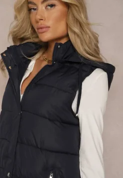 Granatowa Kamizelka z Pikowaniem i Odpinanym Kapturem Glenova