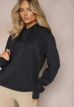 Granatowa Klasyczna Bluza z Kapturem ze Ściągaczem Mozartia