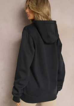 Granatowa Klasyczna Bluza z Kapturem ze Ściągaczem Mozartia