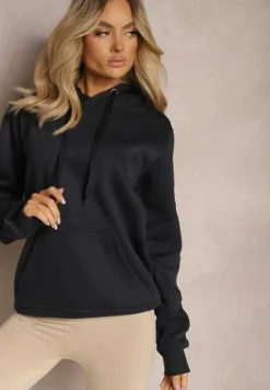 Granatowa Klasyczna Bluza z Kapturem ze Ściągaczem Mozartia