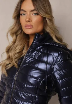 Granatowa Kurtka Ozdobiona Pikowaniem z Odpinanym Kapturem Mivvera