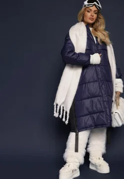 Granatowa Kurtka Pikowana Długa Pelo