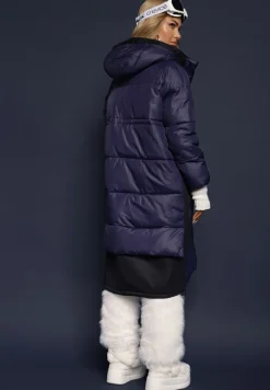 Granatowa Kurtka Pikowana Długa Pelo